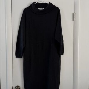 Castlebrook 100% Wool Knit Sweater Dress | Made in USA | Black Minimalist Midi